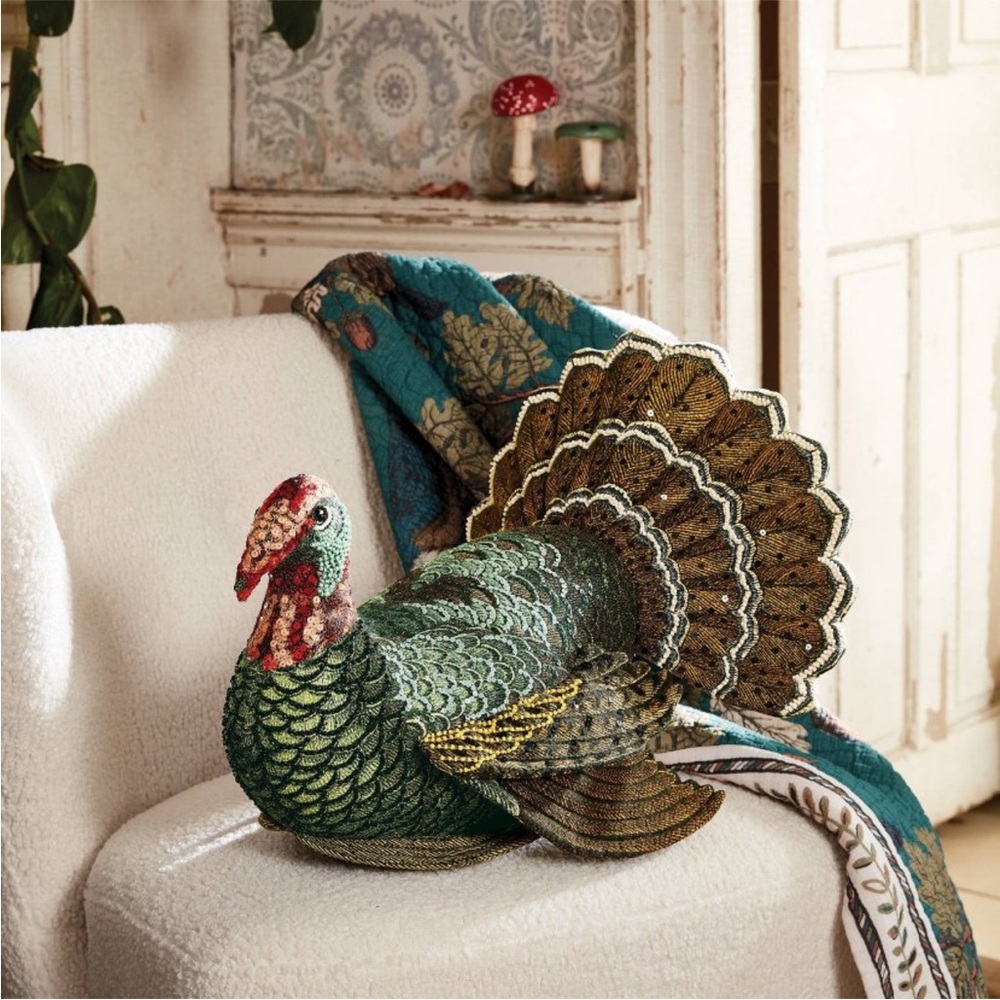 16"x15" Beaded Turkey Novelty Plush Pillow - John Derian for Target